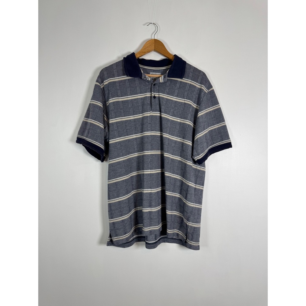 Dadcore Windham Pointe Mens XL Polo Shirt Blue Striped Textured Short Sleeve